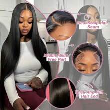 360 Full Lace Front Wigs Human Hair Straight Pre Plucked With Baby Hair 250% Density Human Hair Wigs For Woman Natural Color Can Do Ponytail And Bun Christmas Gifts - Natural Black - Xem 10