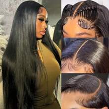 360 Full Lace Front Wigs Human Hair Straight Pre Plucked With Baby Hair 250% Density Human Hair Wigs For Woman Natural Color Can Do Ponytail And Bun Christmas Gifts - Natural Black - Xem 5