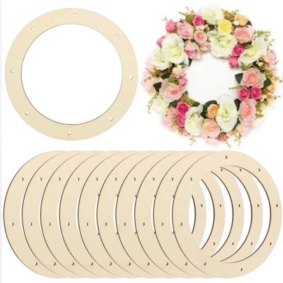 10 Pieces Of Wooden Craft Flower Wreath Rack, Unfinished Wooden Craft Flower Wreath DIY Valentine's Day Ring Wooden Hanging Decoration DIY Valentine's Day Party Wedding Festival Flower Wreath Wall Home Craft Decoration