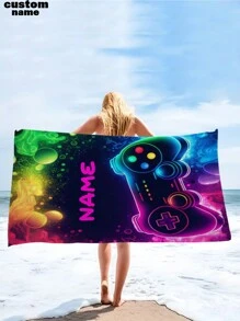 1pc Customized Text & Name Beach Towel, Super Soft Microfiber Beach Blanket, Game Controller Name Beach Towel, Quick Dry & Highly Absorbent, Suitable For Sunbathing, Travel, Gym And Outdoor Activities Multi-Functional, Durable, Ornamental, Tea Room, Home, Garden, Office, For Anniversaries, For Valentine's Day, For Mother's Day, For Birthdays, For Father's Day, For Graduation, For Weddings, For Housewarming