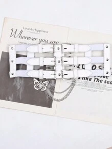 1 pieza Cinturón de estilo punk europeo y americano con cadena para mujer, banda decorativa para la cintura para vestidos y chaquetas, accesorio de entrenador de cintura de verano para damas, decoración de cadena gótica punk para vestido, cinturón negro de mujer para vestido, entrenador de cintura para adelgazamiento y control del abdomen