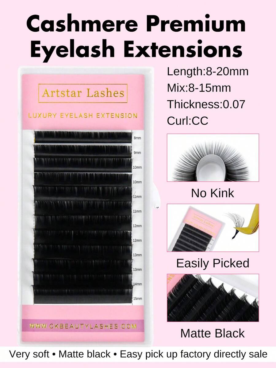 ARTSTAR Row12 Curvature CC Lông mi giả màu đen 0,07 mm Mascara hàng dày Lông mi mềm Lông mi ghép Lông mi nhỏ dài 8-20 mm Ngày Giáng sinh - CC - Xem 1