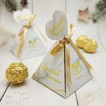 Około 10/50 szt., trójkątne pudełko na cukierki z gorącym tłoczeniem, pudełko prezentowe, artykuły weselne, najtańsze dostępne artykuły, artykuły dla małych firm, pudełko do pakowania, dekoracje ślubne, ślub, pudełko prezentowe, akcesoria ślubne na Walentynki - Wielokolorowe - Zobacz 6