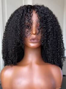 180% 密度卷发假发，带刘海，适合派对和日常生活，22 英寸，最适合 4x4 的自然卷发假发，蕾丝闭合前部假发，真人发假发，漂白结，预拔透明蕾丝，适合所有皮肤 - 黑色 - 查看 6