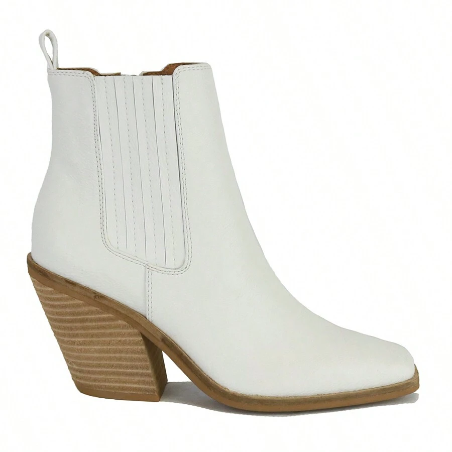 Western-Inspired Ankle Boot Chunky With Side Zipper - 白色PU - 查看 1