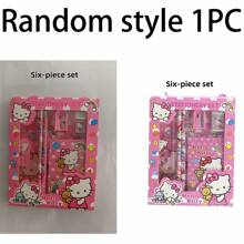 6pcs/8pcs/14pcs/1Set Hello Kittys Cartoon Ruler Pencil Sharpener Eraser Notebook Set Creative Drawing Office Supplies Kitty Cat Stationery Kit Gifts (Some Parts May Be Random)(The Package Design Is Random)