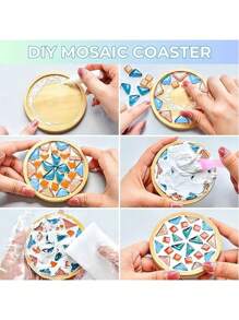 6 件装竹杯垫套装带支架，适用于咖啡桌，盆栽木质杯垫，办公桌保护，乔迁礼物，方形/圆形竹杯垫适用于花盆、饮料托盘、办公桌盆栽植物保护 - 彩色 - 查看 8