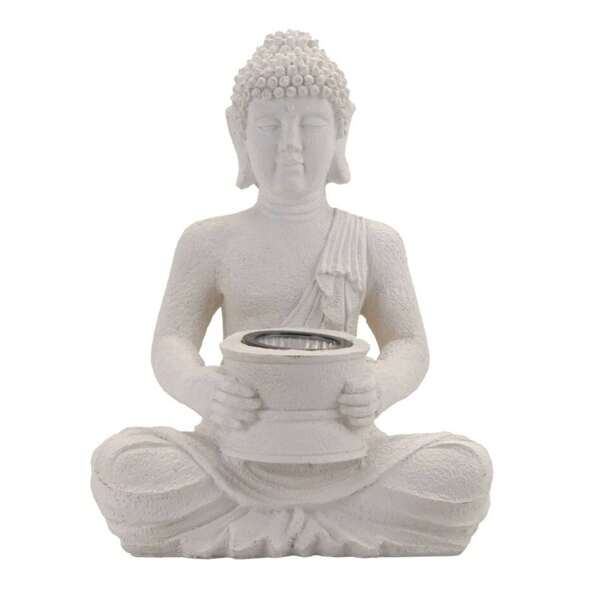 Well Home Wellhome Solar Buddha Light In Polystone Finished In Pure White 21x14x28cm Free Shipping In 24/48h