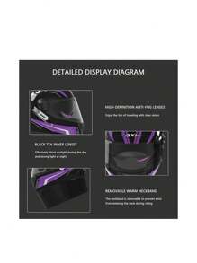 Casco de Motocicleta de Protección Integral: Cara Completa para Seguridad y Comodidad en Tu Jornada.UNIWINI - Morado - Ver 7