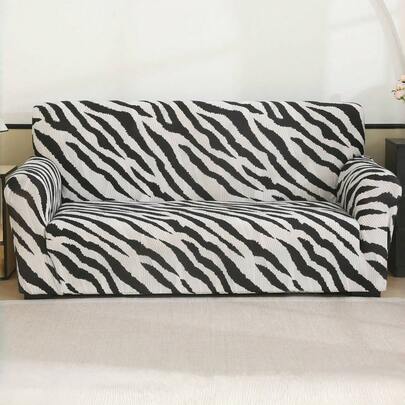 1pc Zebra Print Sofa Slipcover, Stretch & Simple Design For All Seasons, Sofa Protective Cover For Home Decor