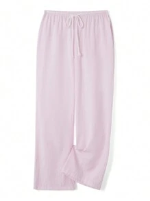 Women's Stripe Print Pants Drawstring Low Rise Straight Leg Trousers Bottoms - Pink - View 6