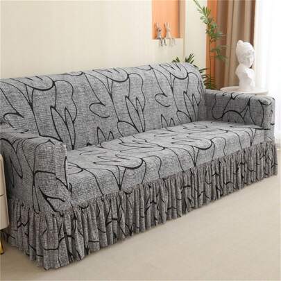 1 pieza Funda de sofá elástica con volantes, Funda antipolvo para sofá que se ajusta a sofás de 1/2/3/4 plazas, Tela suave para decoración de sala de estar, dormitorio y oficina