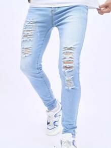 Men's High Street Classic Fashion Light Blue Washed Denim Jeans - Light Wash - View 4