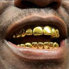 THATBOY 1 pieza/2 piezas Juego de dientes (Grillz) chapado en oro de 18K con acabado brillante, estilo Hip Hop y Cyberpunk, para despedida de soltera