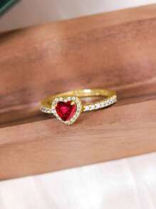 1 Stück 925 Silber Ring in Herzform, Rot, Geschenk für Mutter, Großmutter, Ehefrau, Jahrestag, Vintage-Party, hochwertiges Schmuckgeschenk, Rot