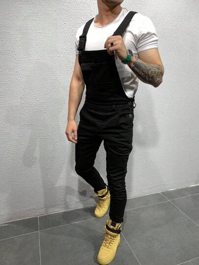 Men's Denim Bib Overalls, Slim Fit Jumpsuit, Fashionable Dungarees