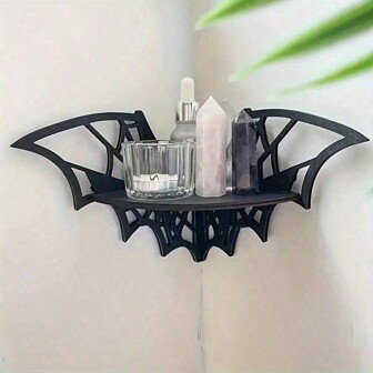 Bat-Inspired Bathroom Corner Shelf Organizer: Decorative Corner Shelf Inspired By Bats, Made Of High-Quality Faux Wood With Geometric Patterns, Perfect For Halloween, Easter Or Day Of The Dead Decor
