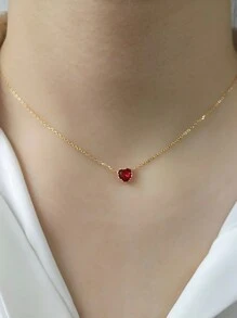 ELSEDES 1 件时尚 S925 纯银红色心形宝石吊坠项链，优雅精致，适合日常或约会装扮，是送给女朋友的完美礼物 - 香檳色 - 查看 2