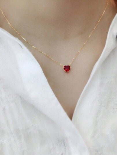 ELSEDES قلادة قلب أحمر مرصع بحجر كريم من الفضة الاسترليني عيار 925، أنيقة ورائعة، مناسبة للارتداء اليومي أو خروجات المواعدة، هدية مثالية للحبيبة