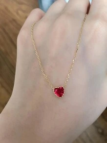 ELSEDES 1 件时尚 S925 纯银红色心形宝石吊坠项链，优雅精致，适合日常或约会装扮，是送给女朋友的完美礼物 - 香檳色 - 查看 3