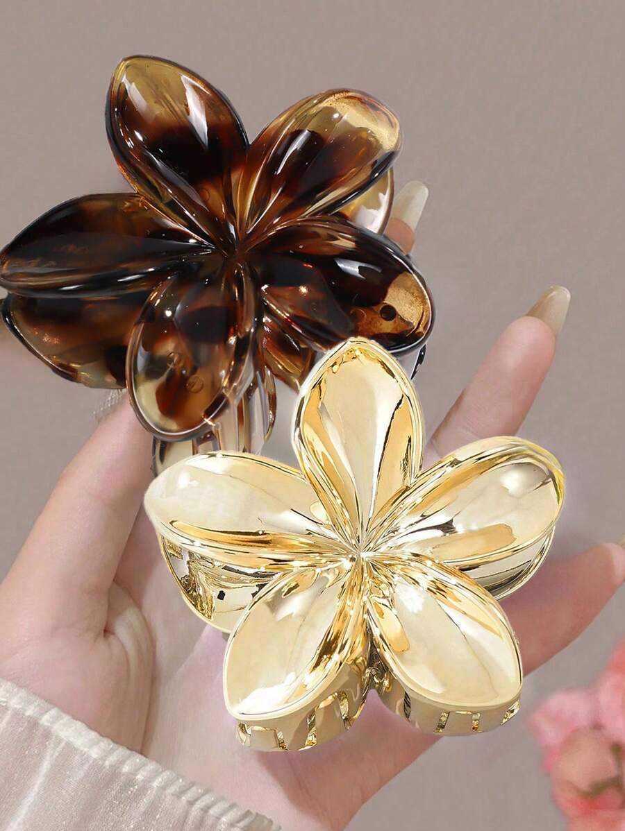 2个装女士简约豹纹焦糖色亚克力花朵发夹，优雅百搭的日常发饰，发爪夹，发夹，发卡，发夹，发圈，发夹，秋冬度假必备单品，适合女士夏季海滩度假。 - 彩色 - 查看 1
