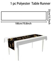 1pc Eid Al-Adha Table Runner, Black & Gold Star & Crescent Moon Design Polyester Table Runner, Suitable For Eid Al-Adha Table Decor, Living Room Decor, Eid Al-Adha Party Decoration