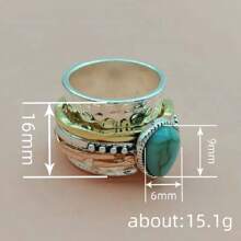 1pc Vintage Turquoise Teardrop Decor Ring, Boho Style Unisex Ring