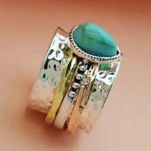 1pc Vintage Turquoise Teardrop Decor Ring, Boho Style Unisex Ring