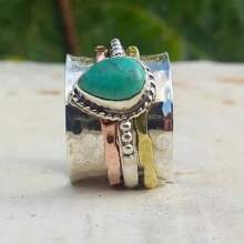 1pc Vintage Turquoise Teardrop Decor Ring, Boho Style Unisex Ring