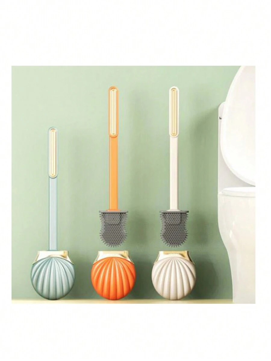 贝壳形硅胶刷毛马桶刷，壁挂式长柄，马桶清洁剂浴室装饰秋季装饰 - 貝殼形馬桶刷 - 查看 1