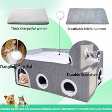 Cat Houses For Indoor Cats-Large Collapsible Large Cat Bed With Fluff Ball And 2 Caves,Cat Hideout With Canopy,Semi-Enclosed Cat Bed Cat House Covered Cat Bed For Multi Small Pet Large Kitty