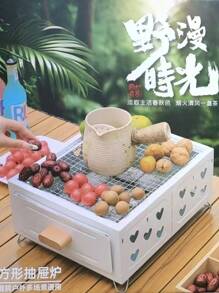 Lò nướng BBQ gia đình, Lò nướng xiên BBQ ngoài trời, Lò nướng thịt trong nhà, Bộ đồ nấu ăn trên lửa trại - màu đen - Xem 2