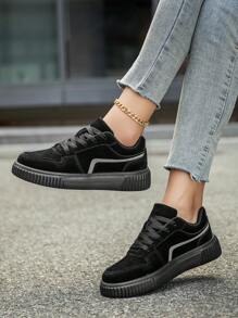 Women's Minimalist Black Low-Top Casual Flat Sneakers, Lightweight & Versatile For Outdoor, Daily, Business, Commute And Sports