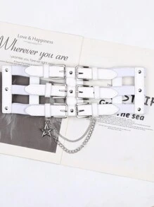 1 pieza Cinturón de estilo punk europeo y americano con cadena para mujer, banda decorativa para la cintura para vestidos y chaquetas, accesorio de entrenador de cintura de verano para damas, decoración de cadena gótica punk para vestido, cinturón negro de mujer para vestido, entrenador de cintura para adelgazamiento y control del abdomen