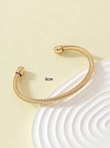 1pc Metallic Minimalist Letter Detail Open Cuff Bracelet - Anniversary Gift - Yellow Gold - View 5