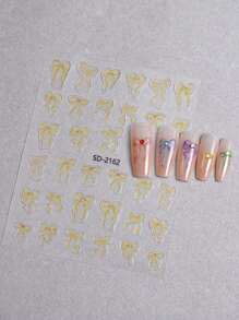 1 件情人节黑白星、心、蝴蝶结美甲设计时尚美甲贴纸