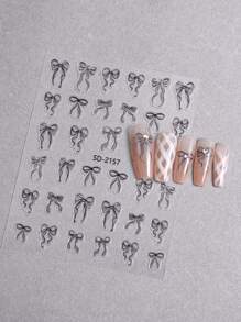 1 件情人节黑白星、心、蝴蝶结美甲设计时尚美甲贴纸