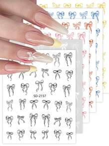 1 件情人节黑白星、心、蝴蝶结美甲设计时尚美甲贴纸