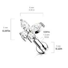 1PC CZ Butterfly Top trên đinh tán phẳng bằng thép không gỉ 316 có ren bên trong cho khuyên tai, môi, Monroe, sụn và nhiều hơn nữa - Loại bướm - Xem 4