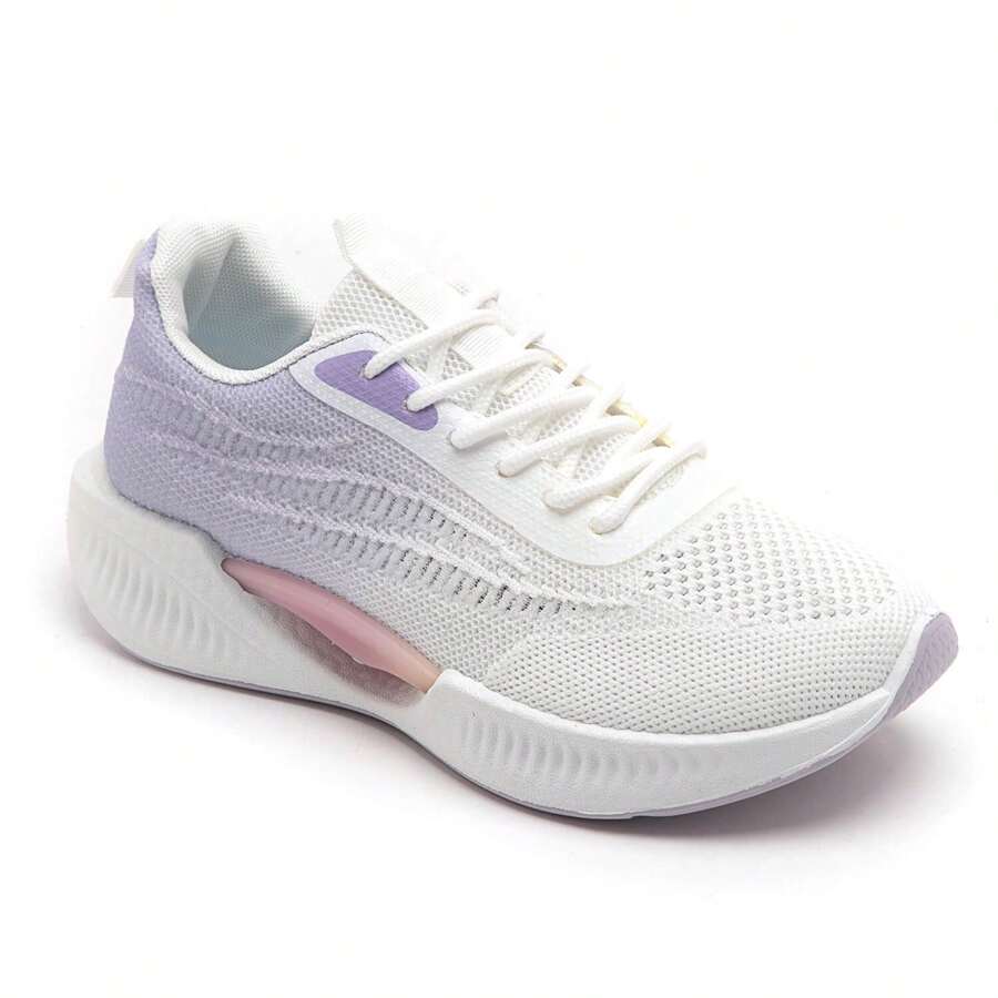 Lightweight Sports Shoe With Padded Sole And Embossed Patterns - Purple - View 1