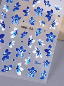 2 件装蓝色兰花美甲贴纸 5D 浮雕指甲贴花蓝色野花浮雕春季花卉指甲贴花美甲装饰指甲用品 - 彩色 - 查看 6