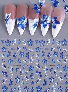 2 件装蓝色兰花美甲贴纸 5D 浮雕指甲贴花蓝色野花浮雕春季花卉指甲贴花美甲装饰指甲用品 - 彩色 - 查看 4