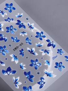 2 件装蓝色兰花美甲贴纸 5D 浮雕指甲贴花蓝色野花浮雕春季花卉指甲贴花美甲装饰指甲用品 - 彩色 - 查看 7