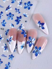 2 件装蓝色兰花美甲贴纸 5D 浮雕指甲贴花蓝色野花浮雕春季花卉指甲贴花美甲装饰指甲用品 - 彩色 - 查看 9