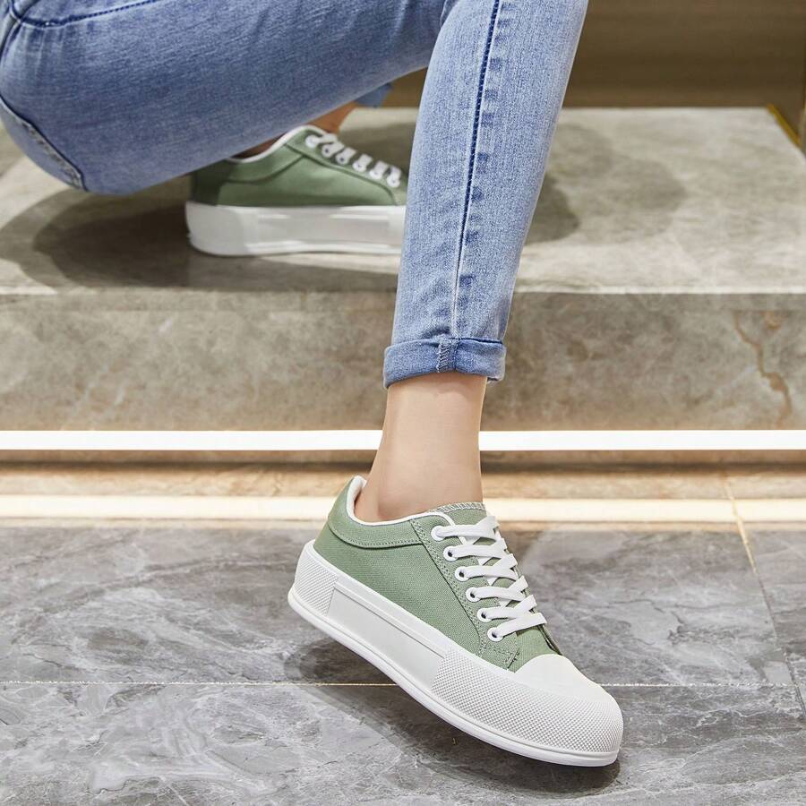 Canvas Sneaker With Chunky Sole And Classic Details - Green - View 1