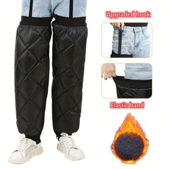 1 Pair Double Ski Knee Pads - Winter Leg Shields, Waterproof Windproof Oxford Cloth Leg Guards, Upgraded Hooks And Elastic Straps