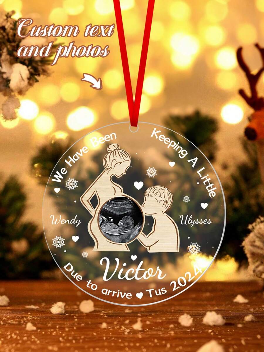 1pc Personalize Expecting Parents Christmas Ornament,Custom Sonogram Photo&Text , New Parents Gift, Baby Pregnancy Keepsake, Mom Dad To Be Ornament Decor For Christmas Tree, Pregnancy Announcement Ornament,New Mom Dad Gift, First Time As Mom Dad Gift,Pregnancy Gifts For First Time Moms, Mom To Be Gift, Best Gifts For Expecting MomTo Be, 1st Xmas Ornament Gift For New Dad New Mom - Multicolor - View 1