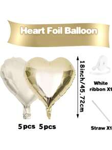 10pcs/Set 18inch Heart Shaped Foil Balloon In Gold, White, Red, Pink, Blue, Cream, Light Gold, Black - Perfect For Birthday Party, Wedding, Valentine's Day, Anniversary, Bridal Shower, New Year Party Decoration, Room Decor, Photo Props - Multicolor - View 30