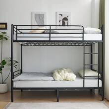 Iron Bed Bunk Bed With Ladder For Kids Twin Size Black