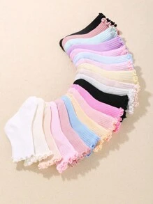 10 Pairs Random Baby Girls Socks Toddlers Ruffle Socks Girl's Frilly Dress Socks Baby Summer Mesh Socks Solid Crew Socks - Multicolor - View 5